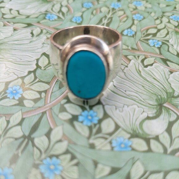 Large Modernist  Sterling Silver turquoise ring - Picture 8 of 9